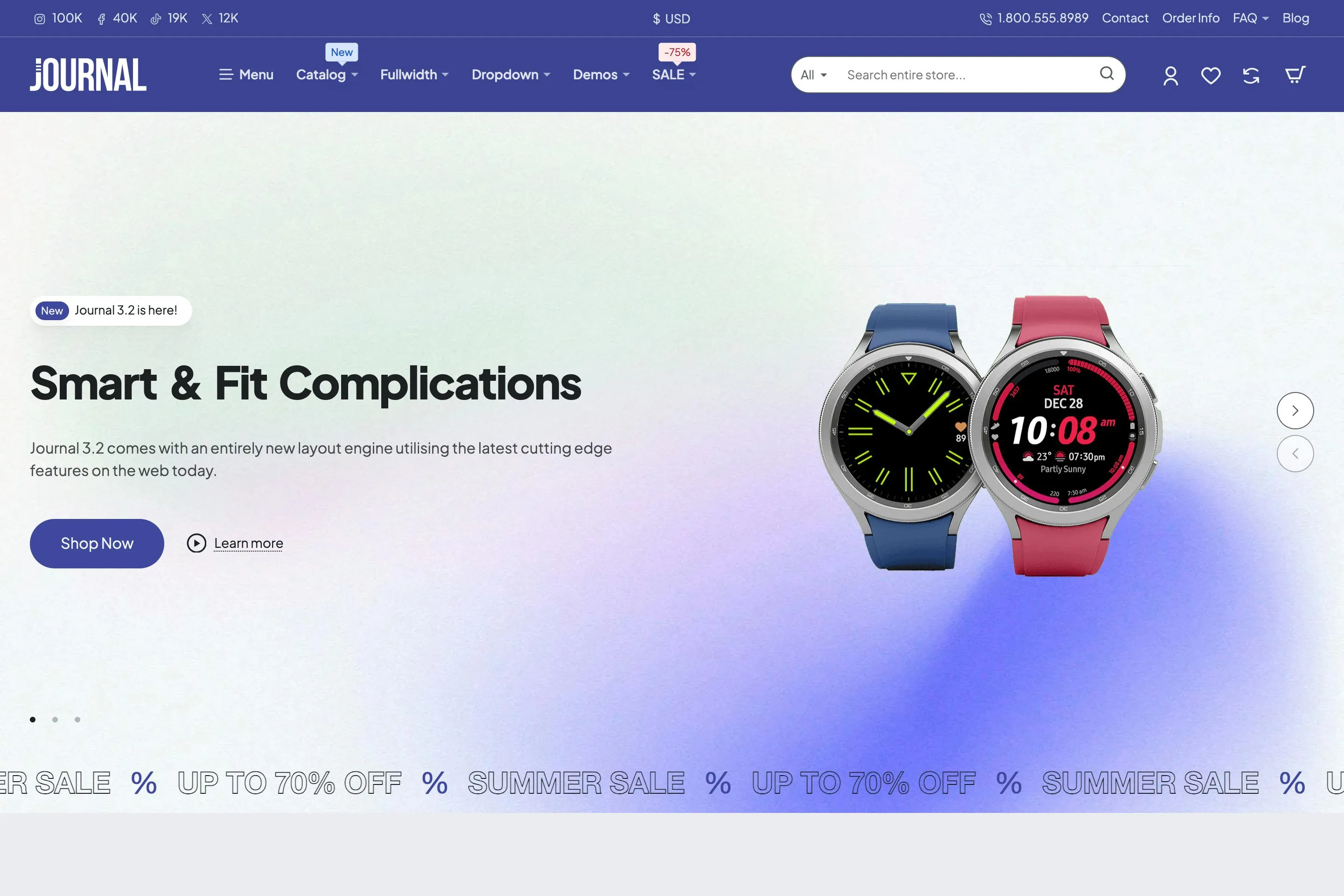 Sample store built with Journal: demo 12, variant 1, Smartwatches.