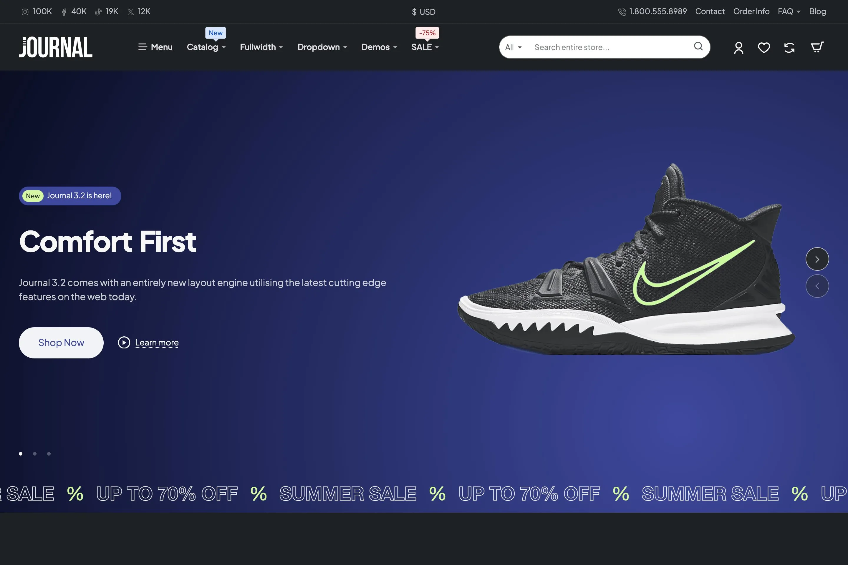 Sample store built with Journal: demo 12, variant 2, Sneakers.