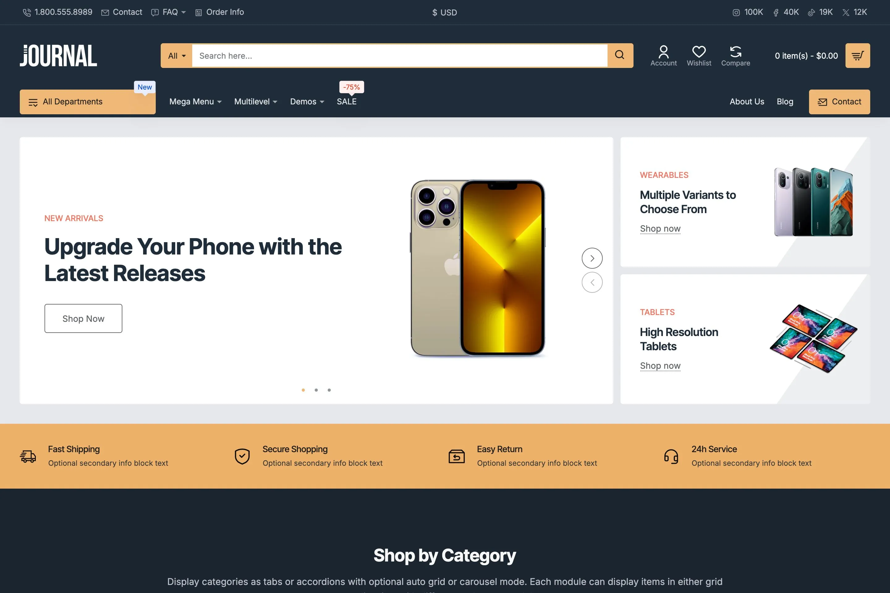 Sample store built with Journal: demo 1, variant 2, Phones.