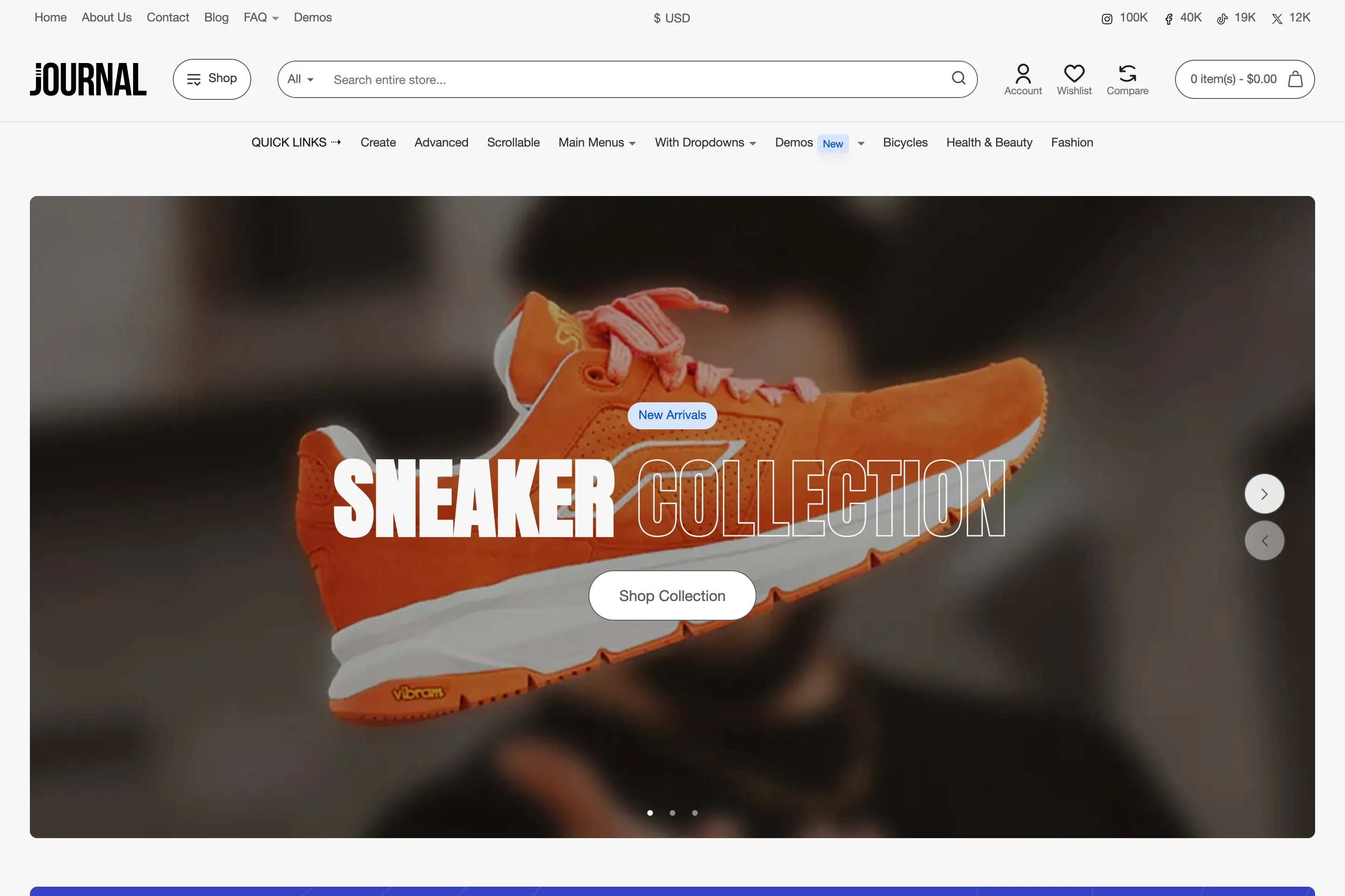 Sample store built with Journal: demo 3, variant 1, Sneakers.