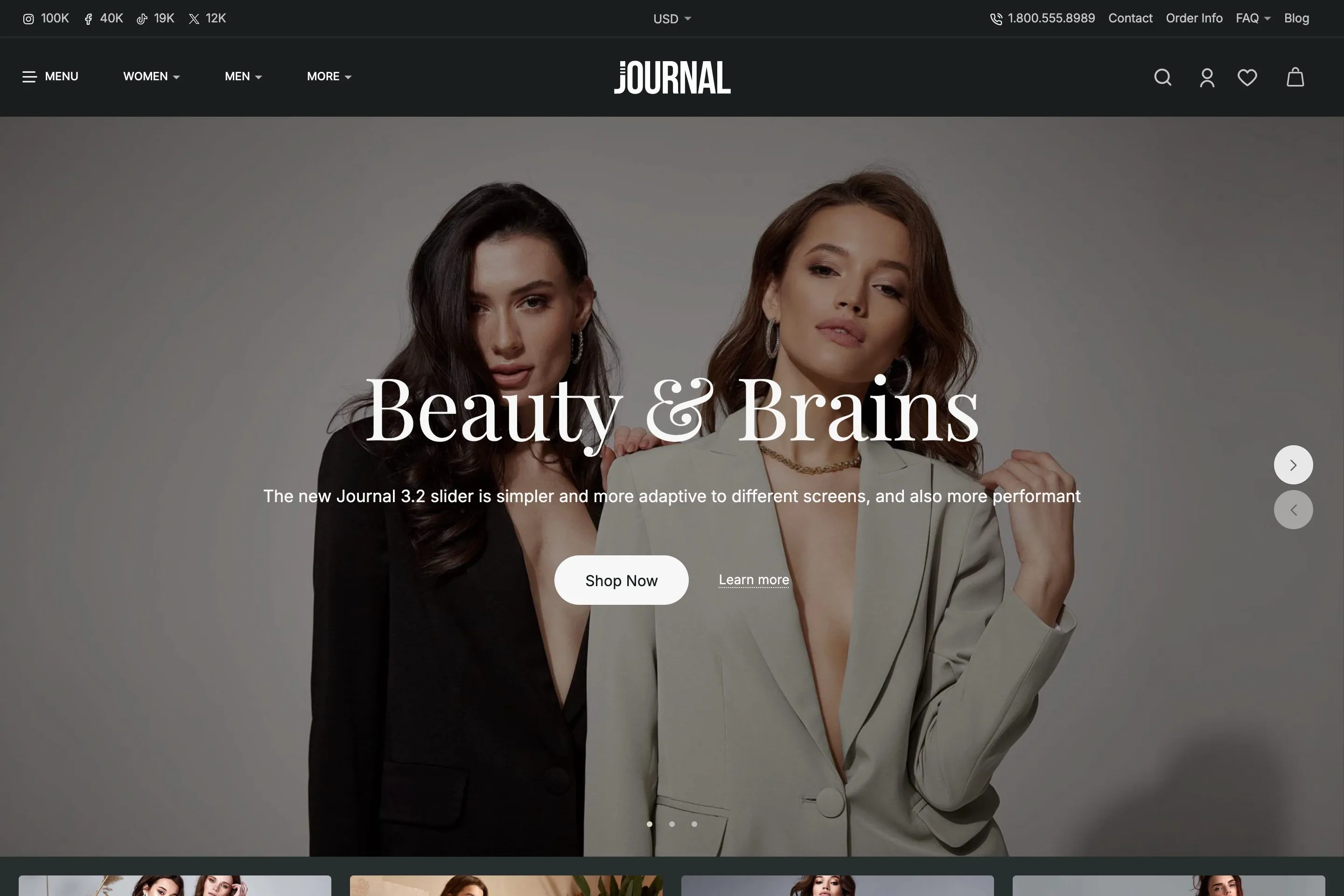 Sample store built with Journal: demo 4, variant 2, Fashion.