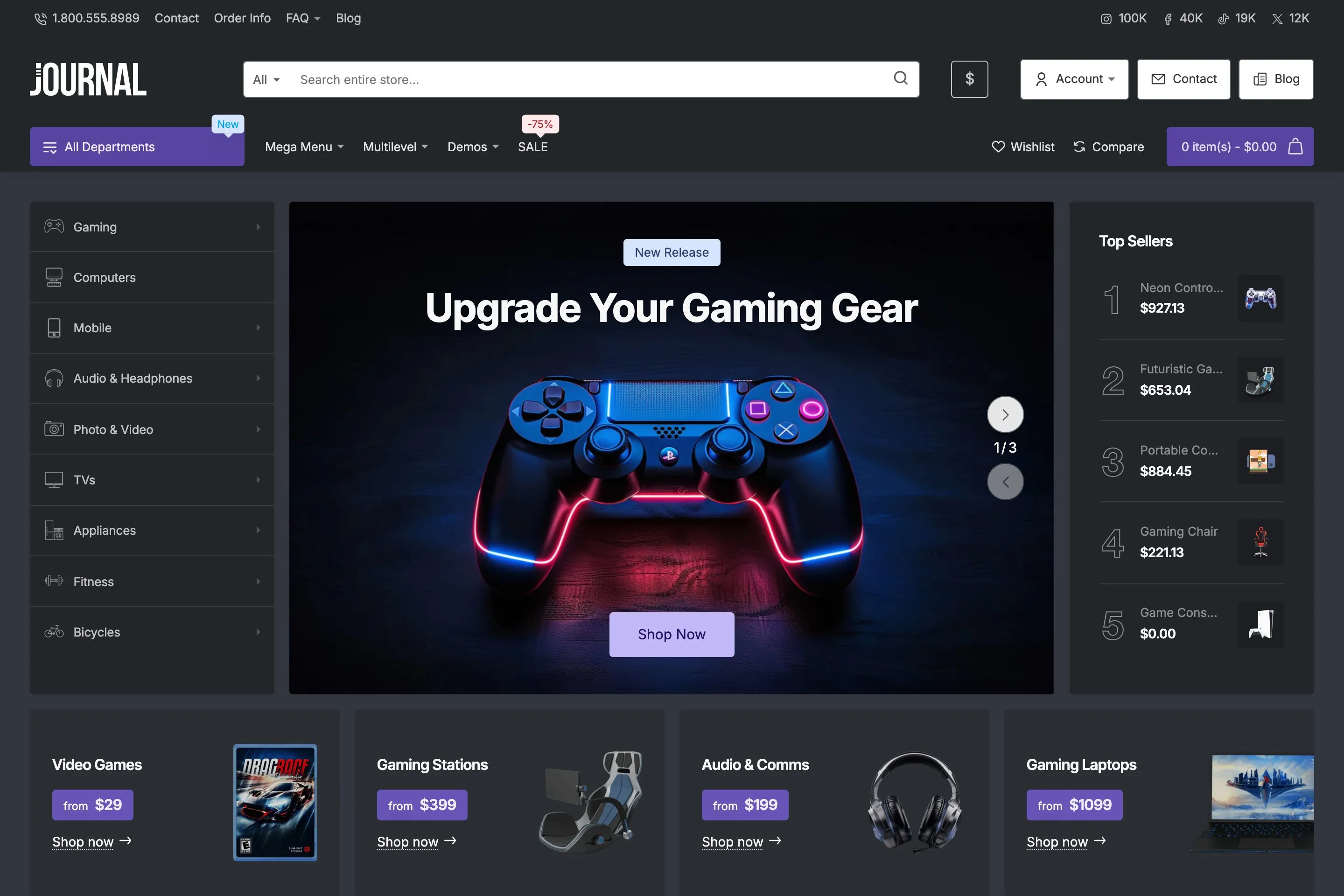 Sample store built with Journal: demo 5, variant 2, Gaming.