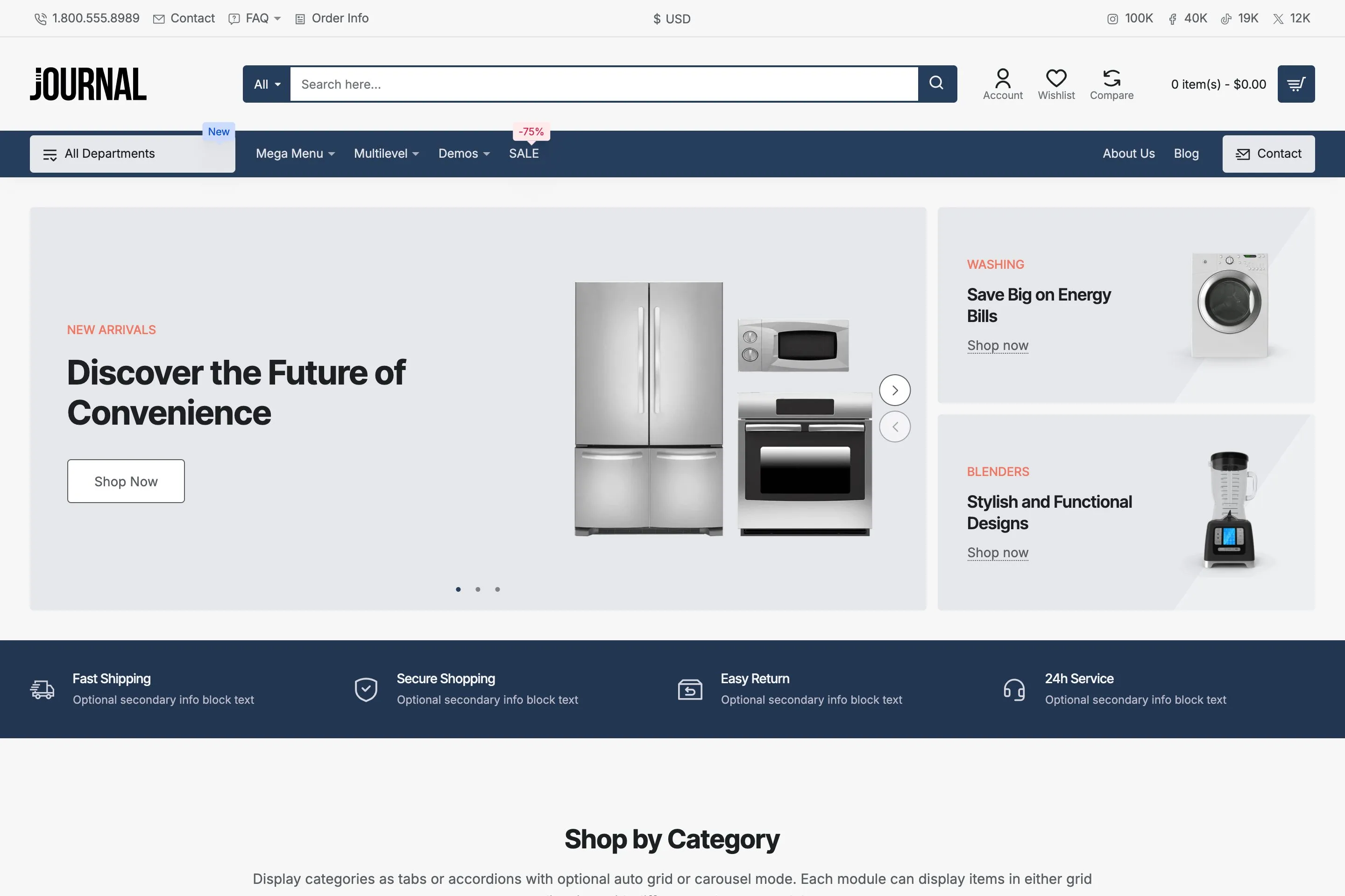 Sample store built with Journal: demo 1, variant 3, Home appliances.