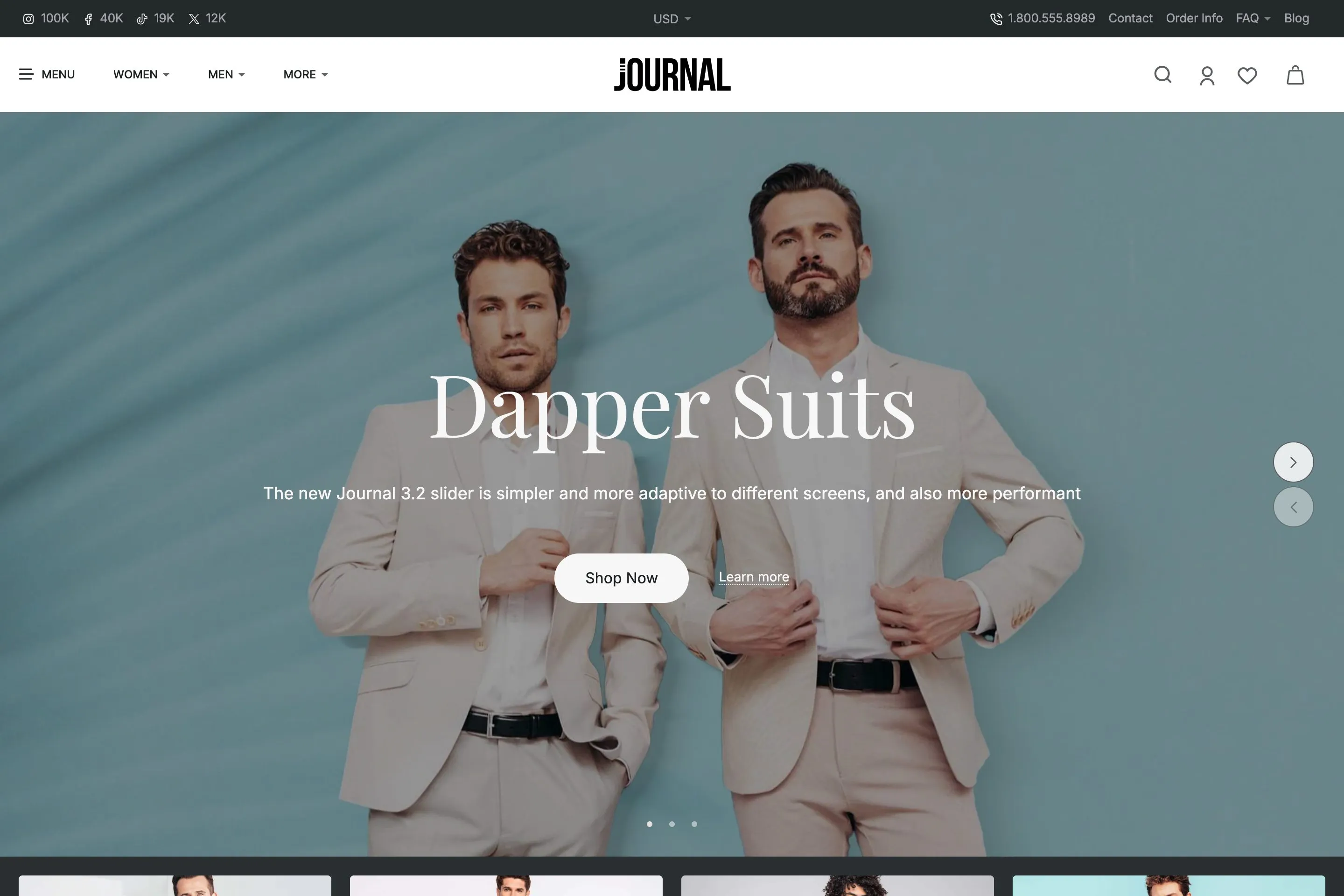 Sample store built with Journal: demo 4, variant 3, Menswear.