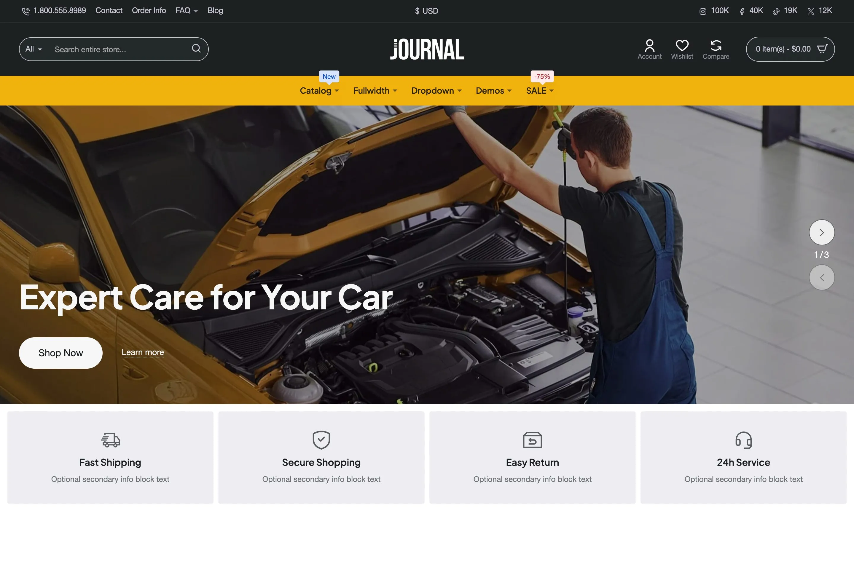 Sample store built with Journal: demo 7, variant 3, Car parts.