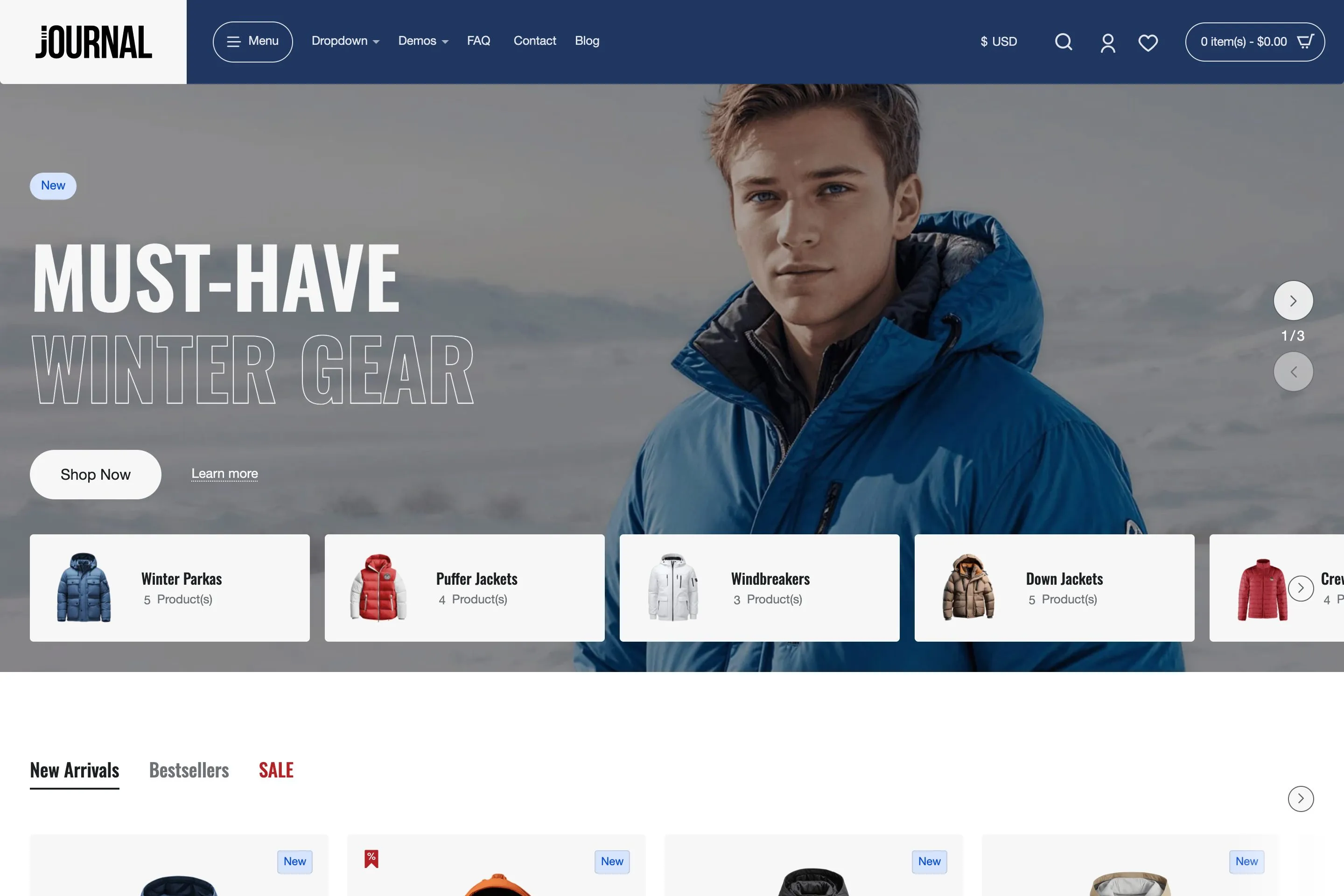 Sample store built with Journal: demo 8, variant 1, Winter jackets.